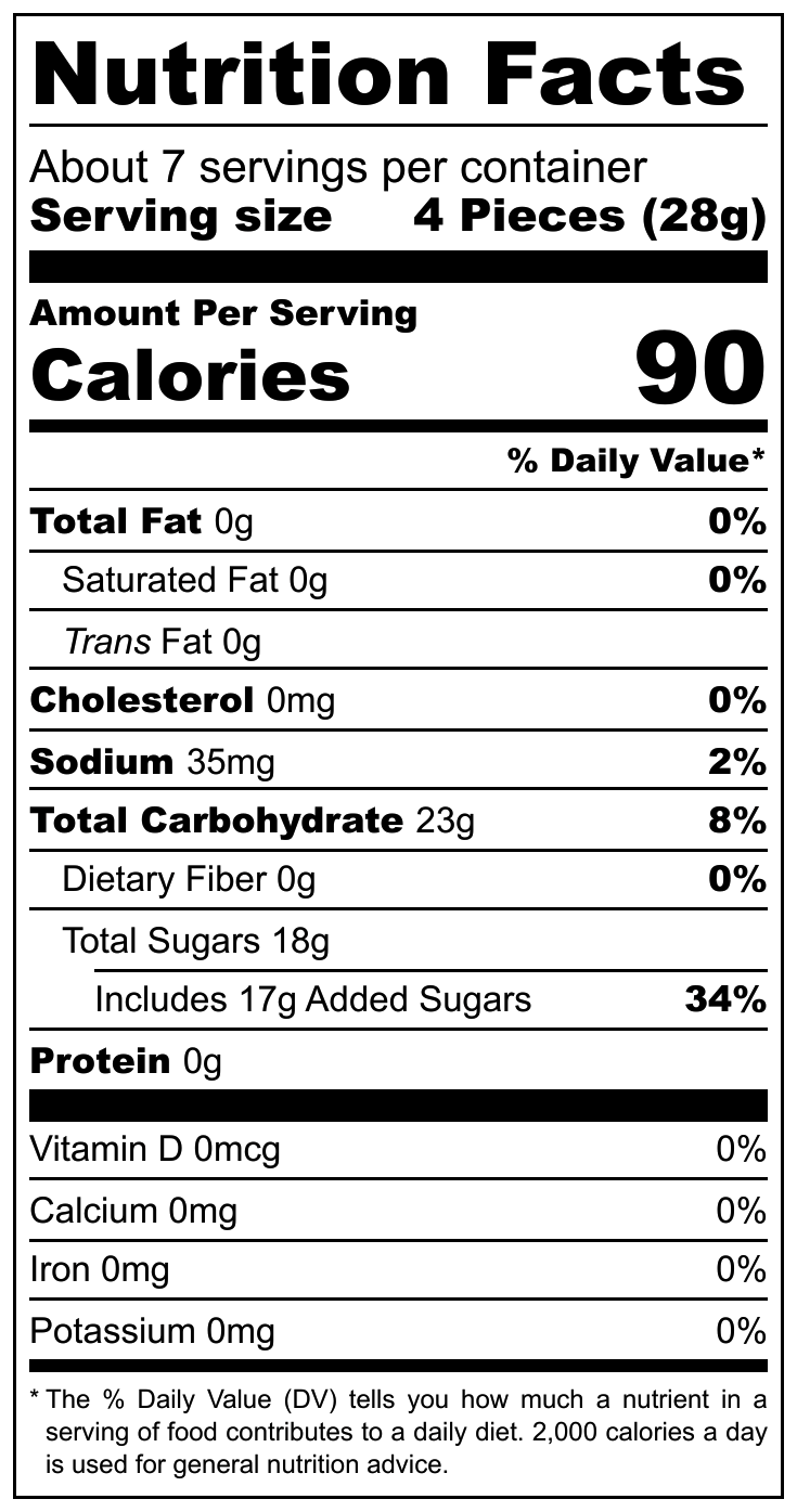 Bonny Fruit Summer Mix nutritional label