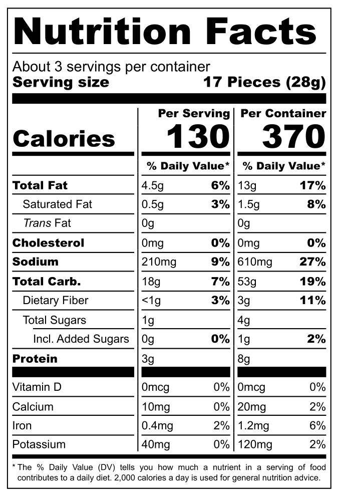 Roasted Garlic Bread Chips nutritional label