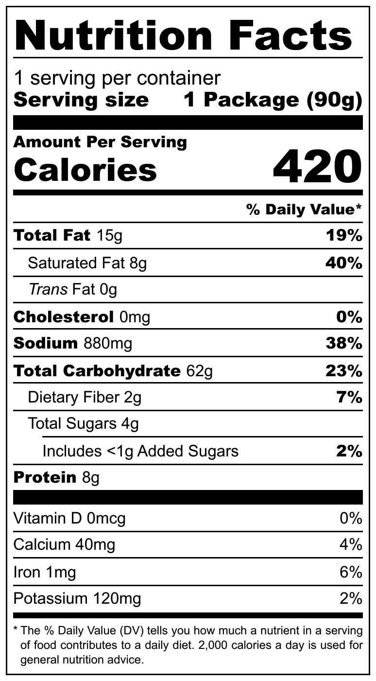 Bulgogi Flavored Noodle Snack nutritional label