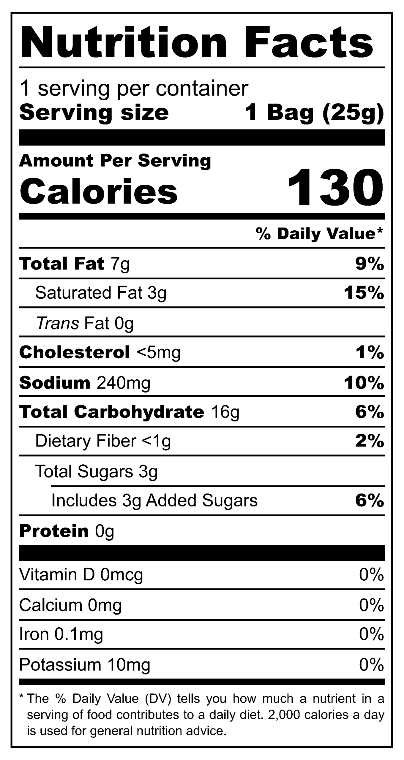 Shrimp Chips nutritional label