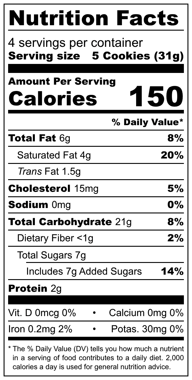 Italian Shortbread Cookies nutritional label