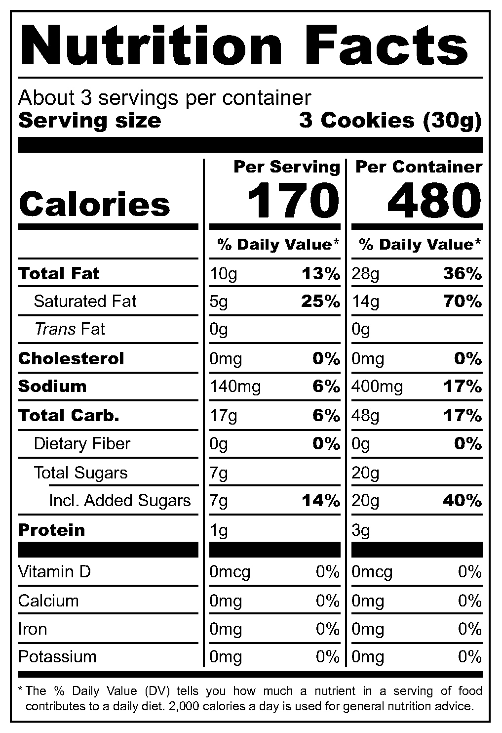 Taro Creme Cookies nutritional label