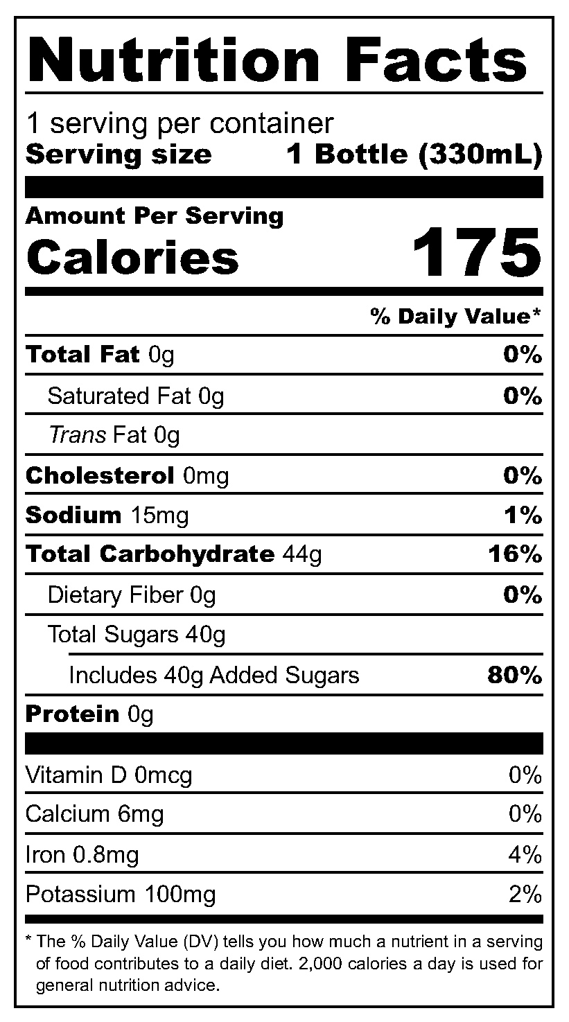 Sour Cherry Soda nutritional label