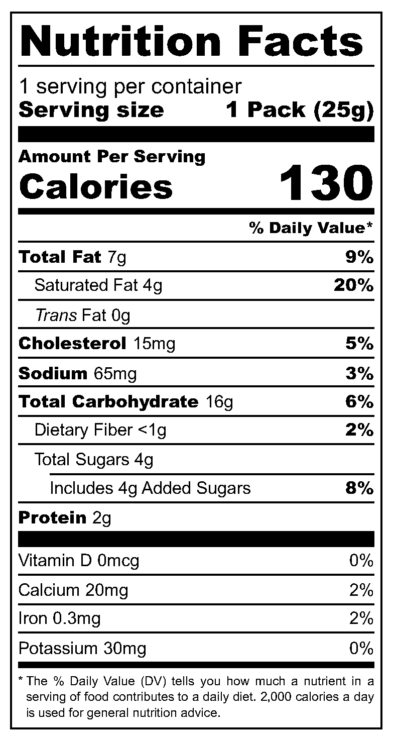 Dean's All Butter Shortbread Cookies nutritional label
