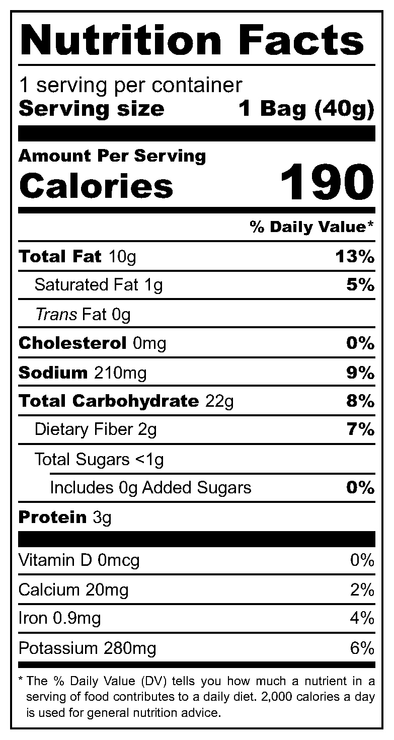 Taylors Potato Crisps Mature Cheddar & Onion nutritional label