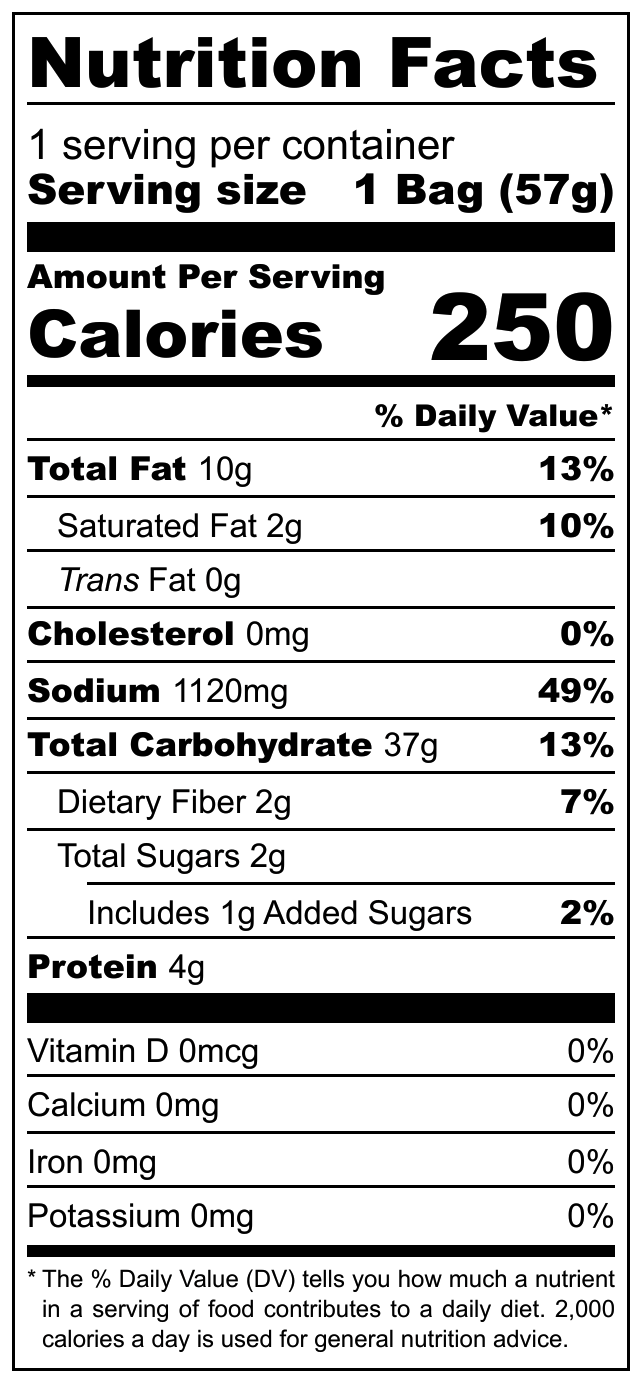 Cornitos Crusties King Curry Bean Snacks nutritional label