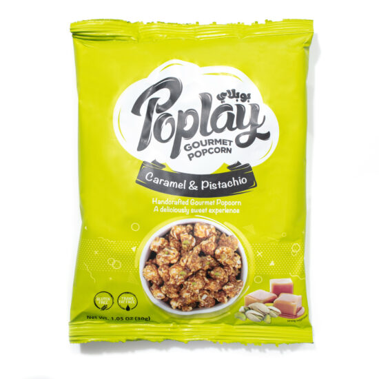 Poplay Gourmet Popcorn Caramel & Pistachio Package