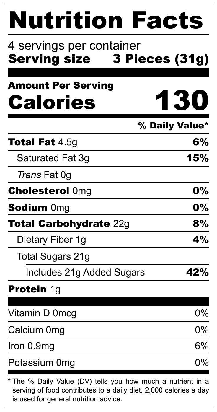 Halloren O's No Bake Brownie nutritional label