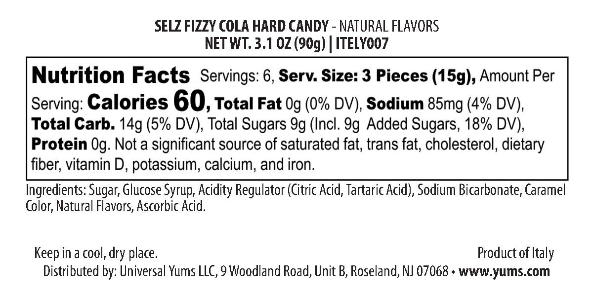 Dufour Selz Cola nutritional label