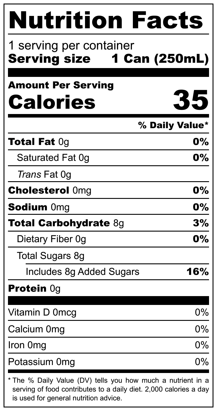 Drink A Flower Elderflower & Lime Soda nutritional label
