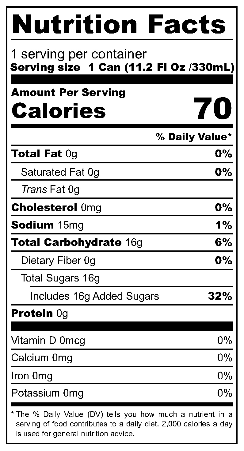 Ben Shaw's Dandelion & Burdock nutritional label
