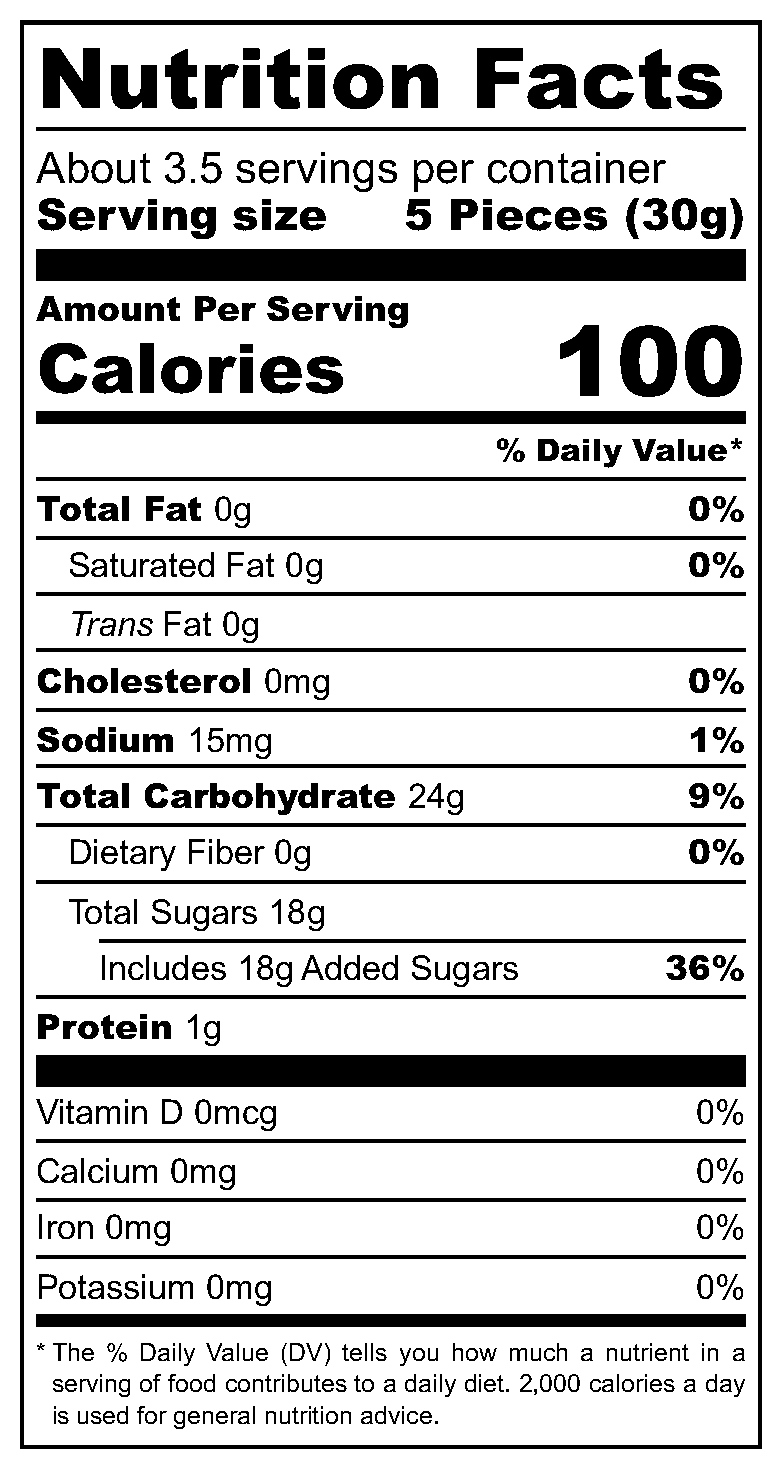 Vidal Pineapple Rings nutritional label