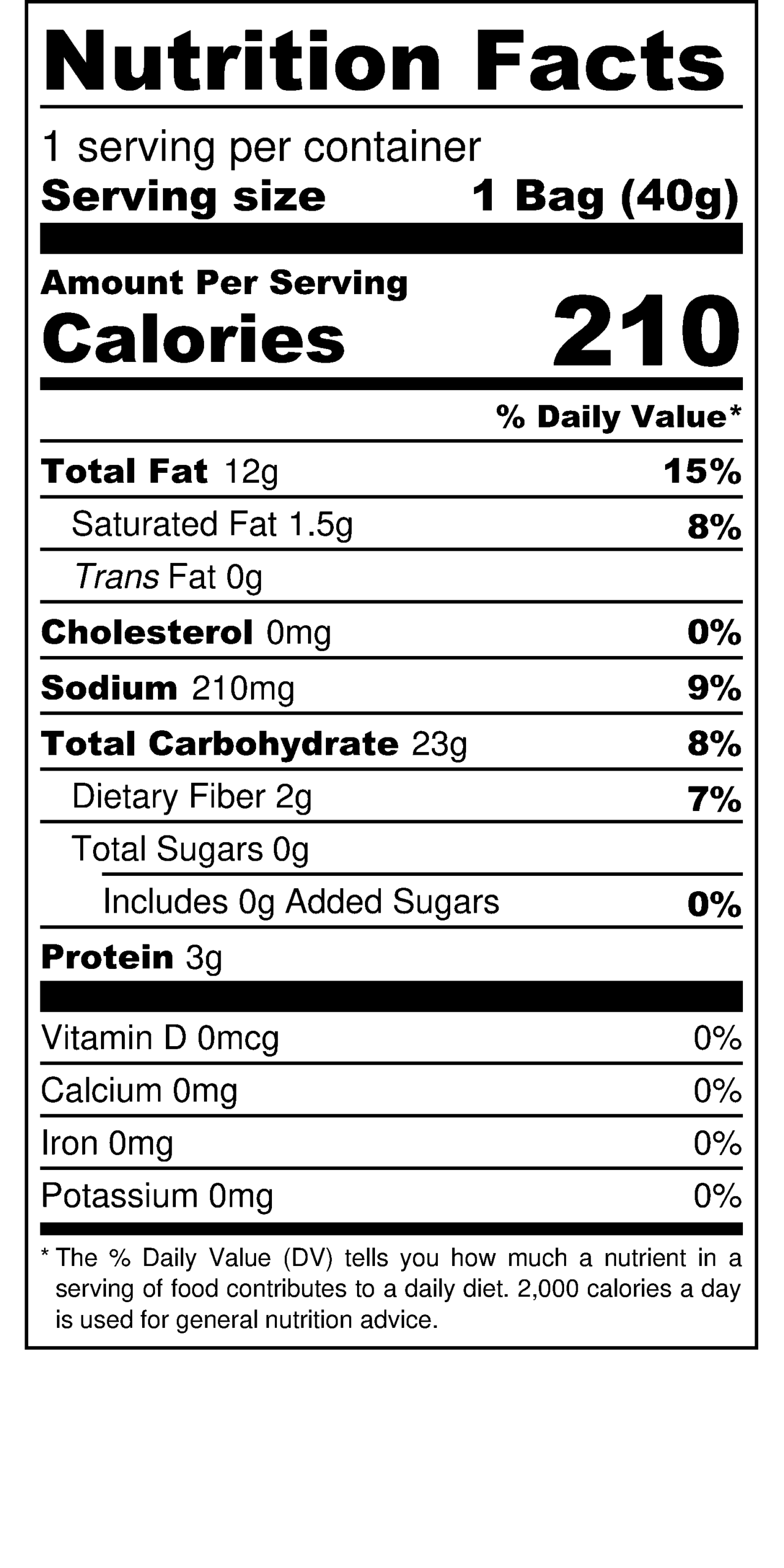 Acho Patatas Fritas con Sabor a Huevo Frito nutritional label