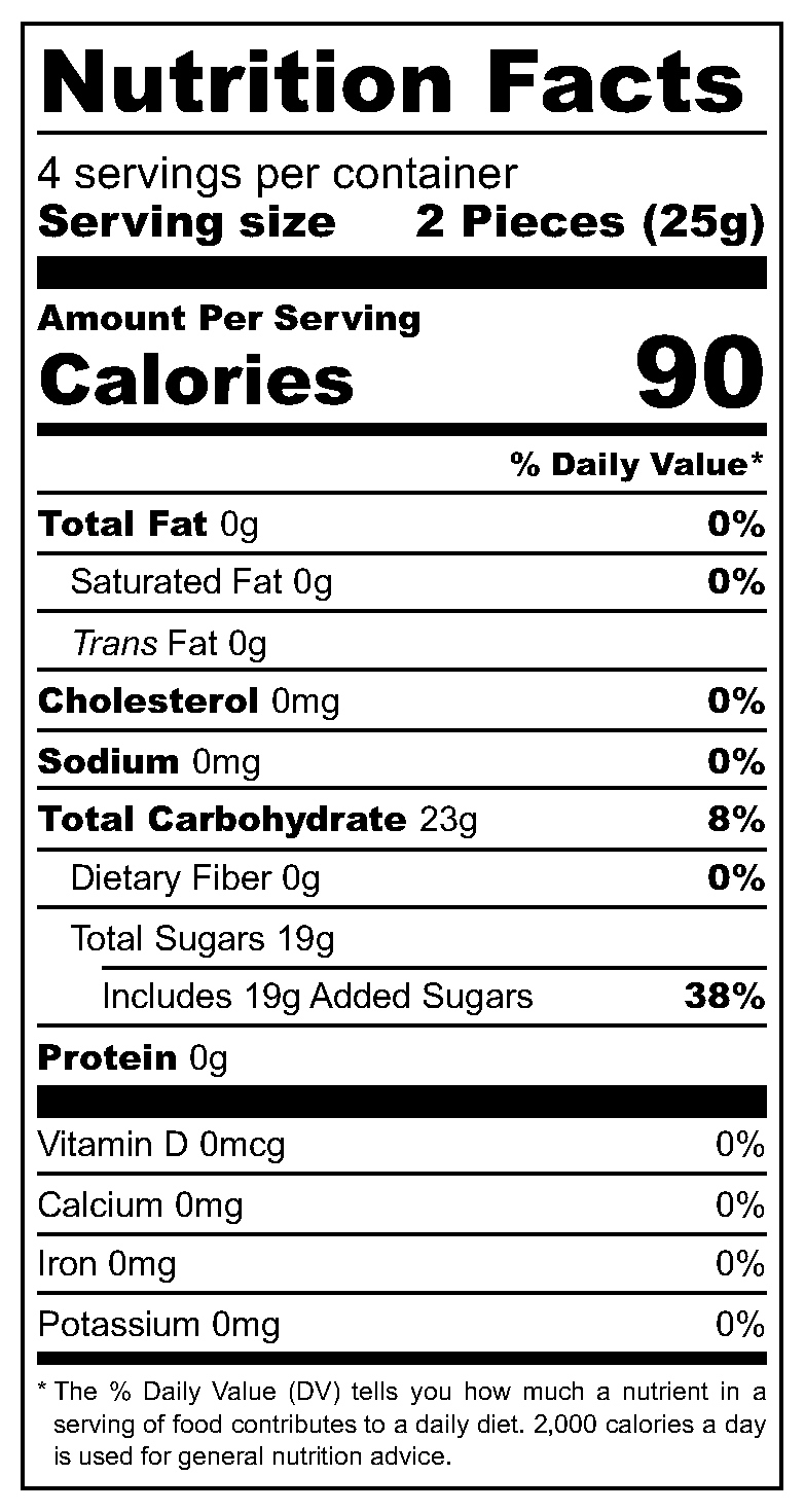 Tatsan Turkish Delight nutritional label