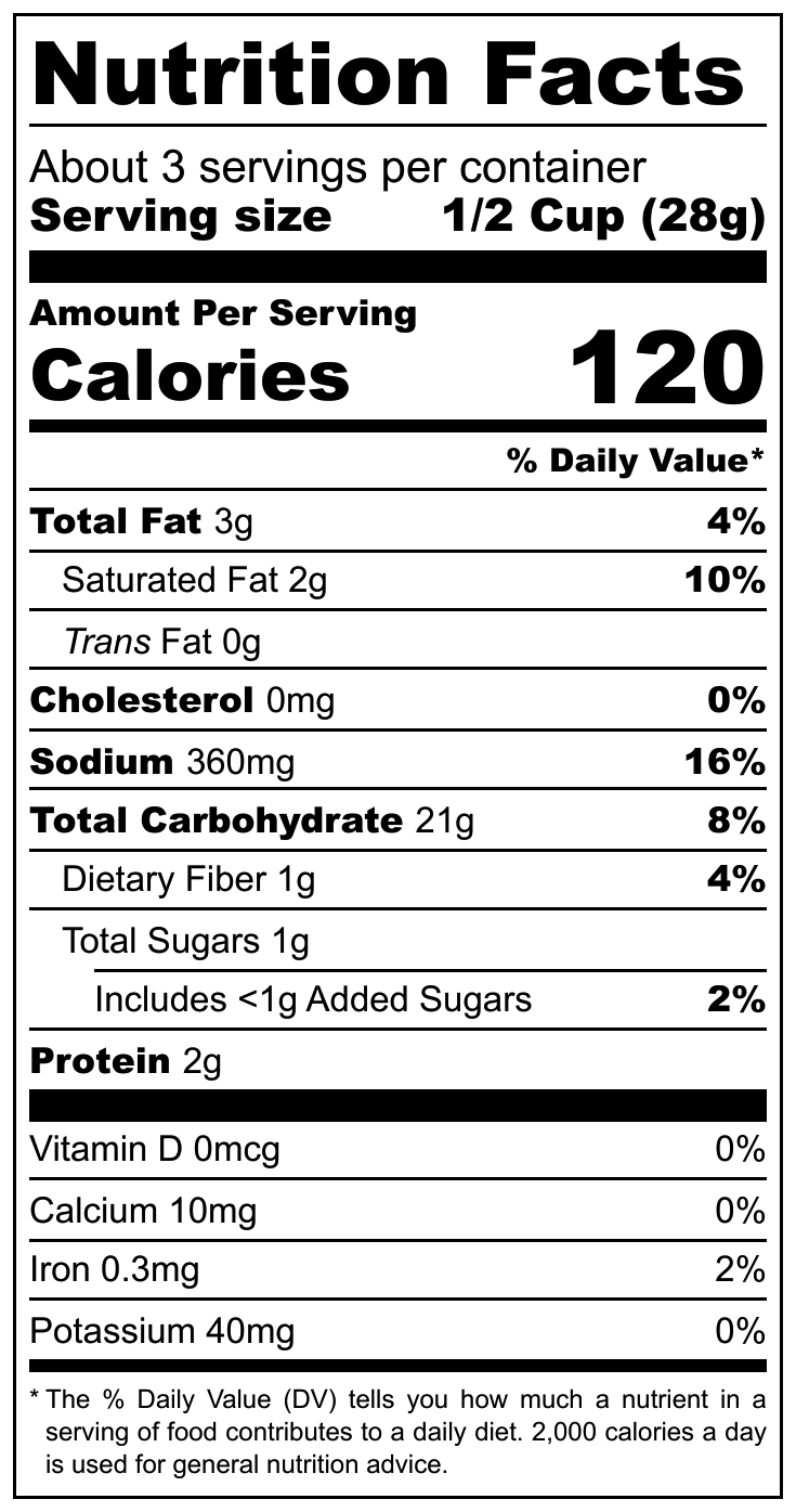 Flatzel Thins nutritional label