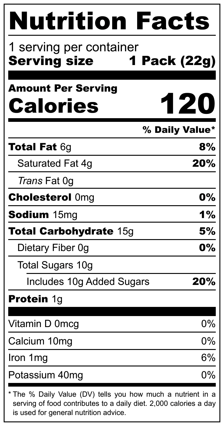 Jet Wafer nutritional label