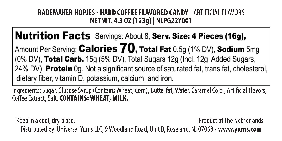 Rademaker Hopjes nutritional label