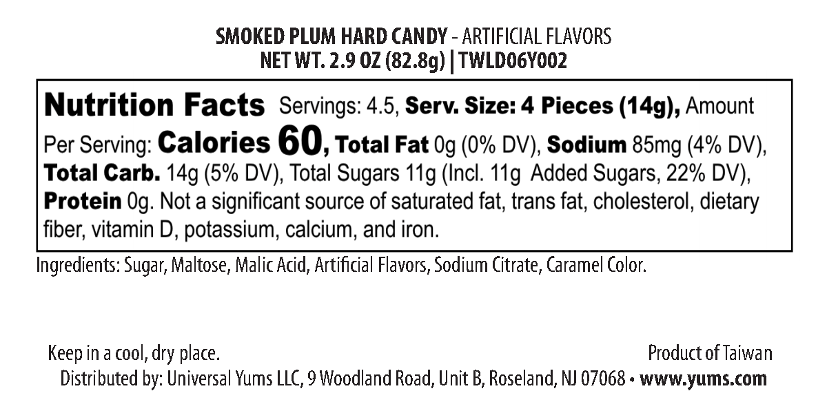Khong Guan Smoked Candy nutritional label