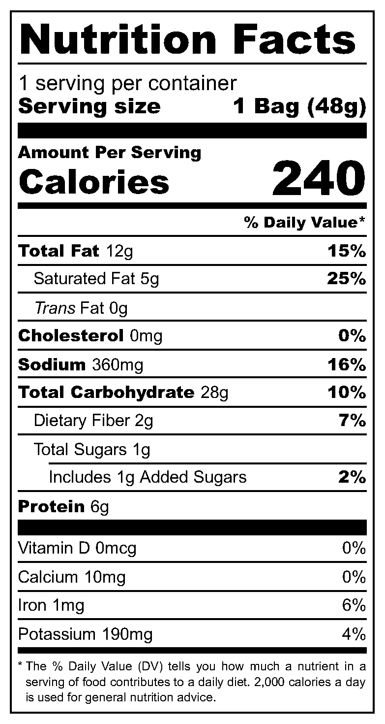 Koloko Crispy Pea Snacks nutritional label