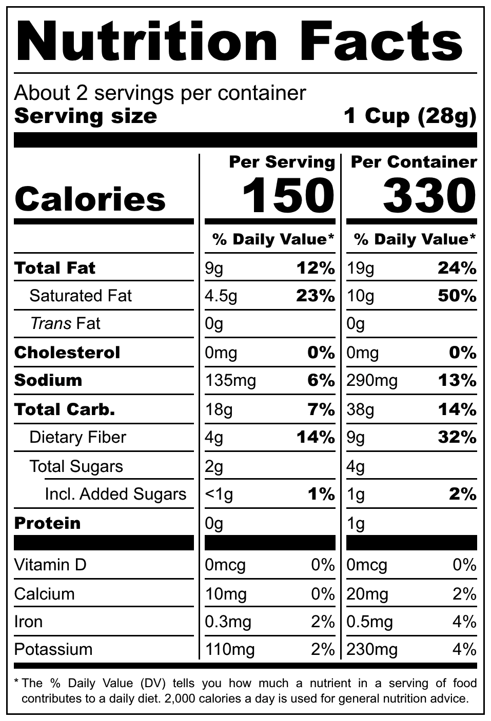 Qtela Singkong nutritional label