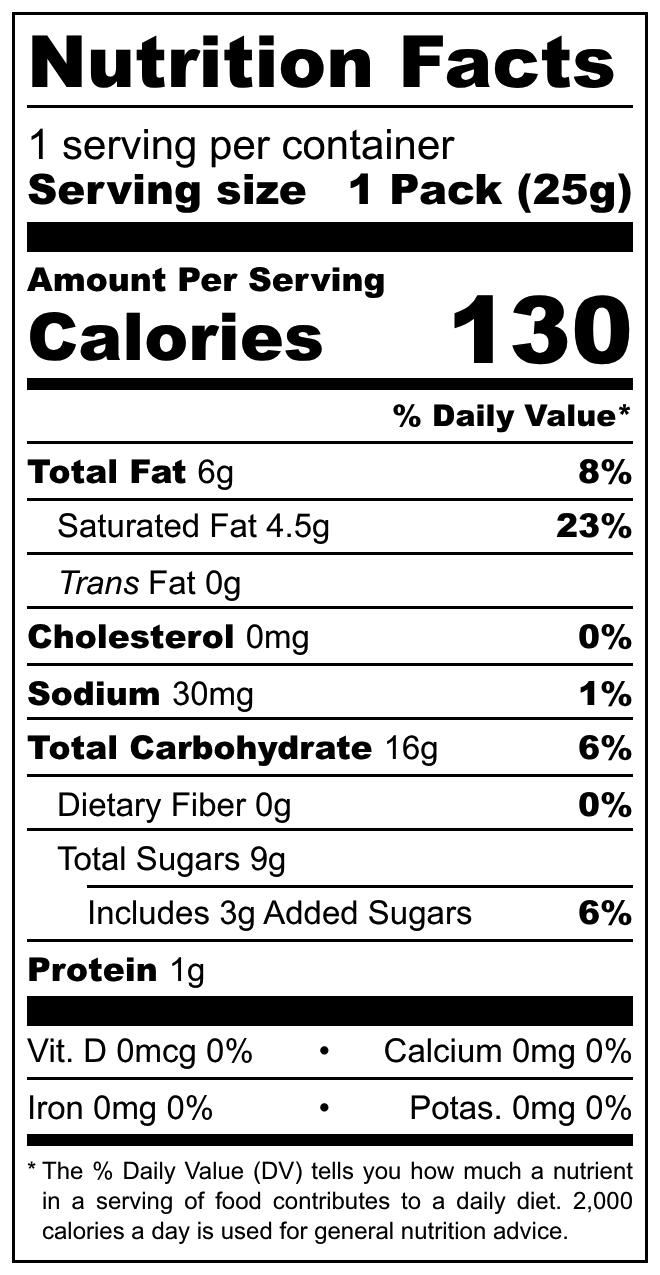 Beng Beng Wafer nutritional label