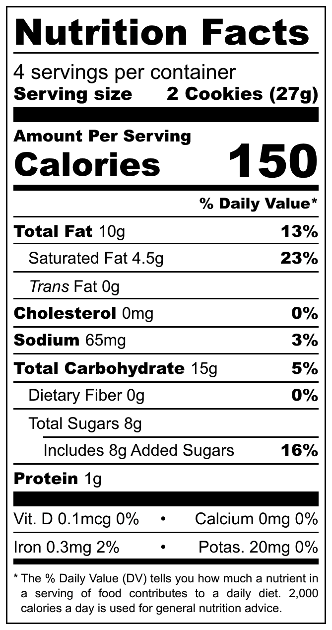 Karen Volf Franske Vafler nutritional label