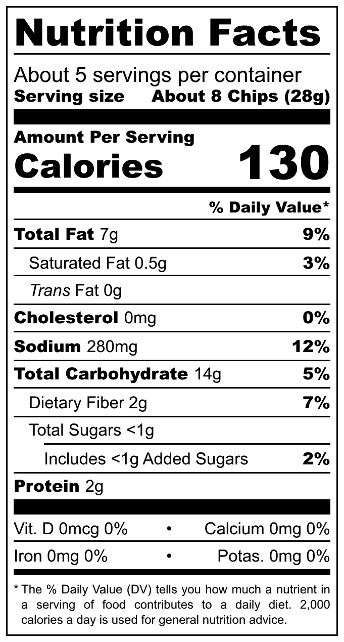 Kettle Cooked nutritional label
