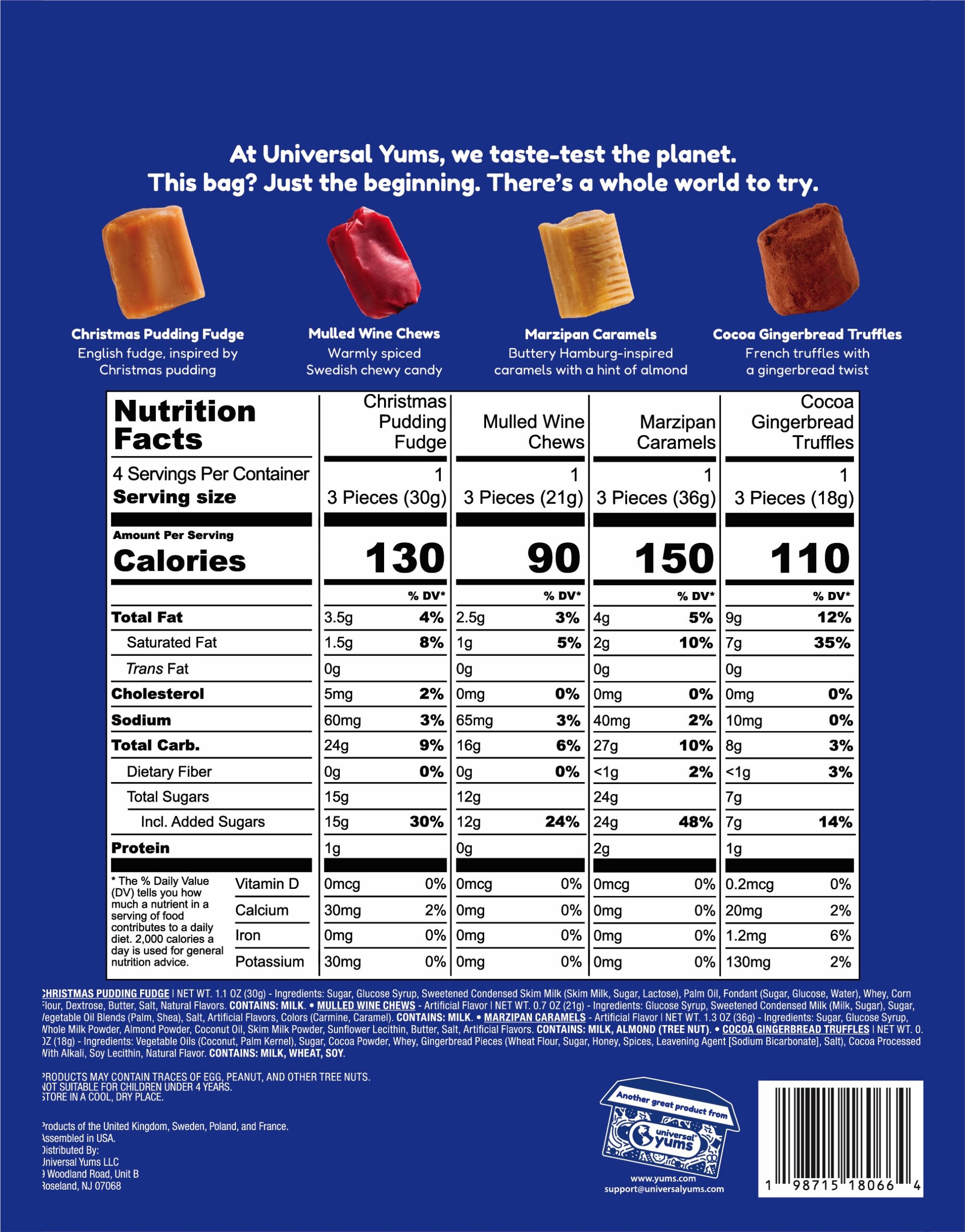Holiday Yums of the World nutritional label