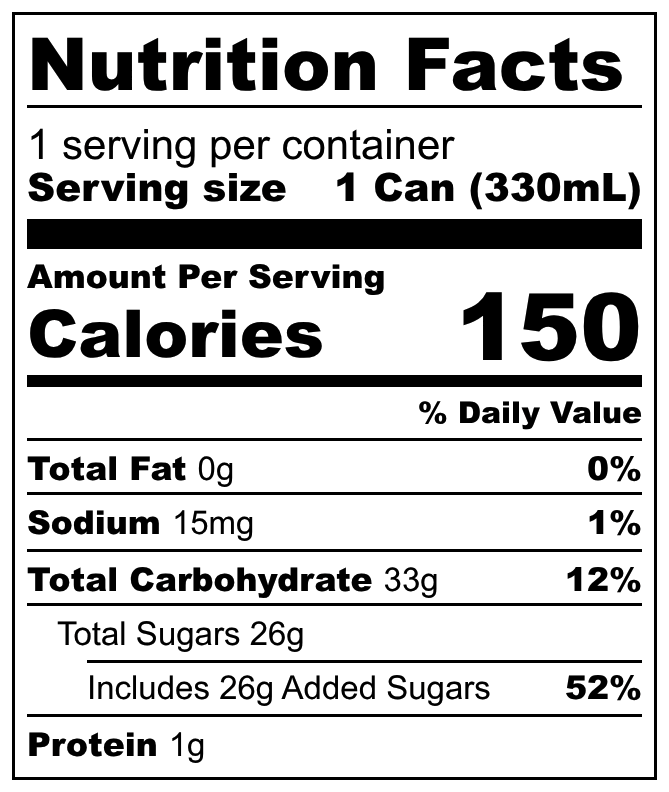 Karamalz nutritional label