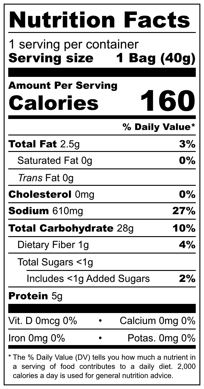 Lorenz Saltletts nutritional label