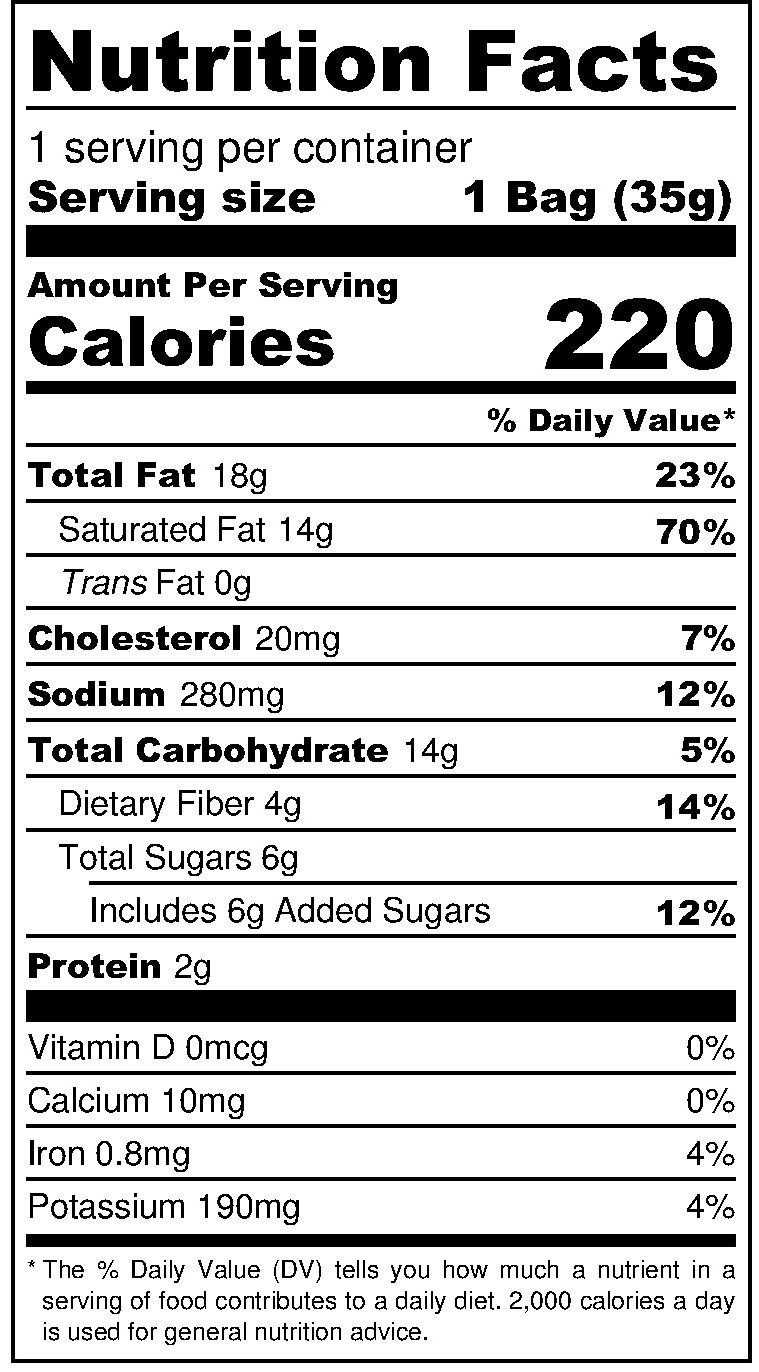 Popsmile Popcorn nutritional label