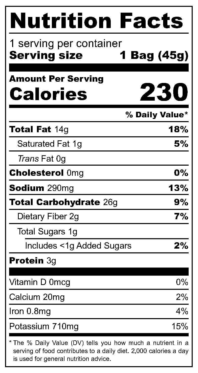 Goat Cheese & Espelette Chili Potato Chips nutritional label