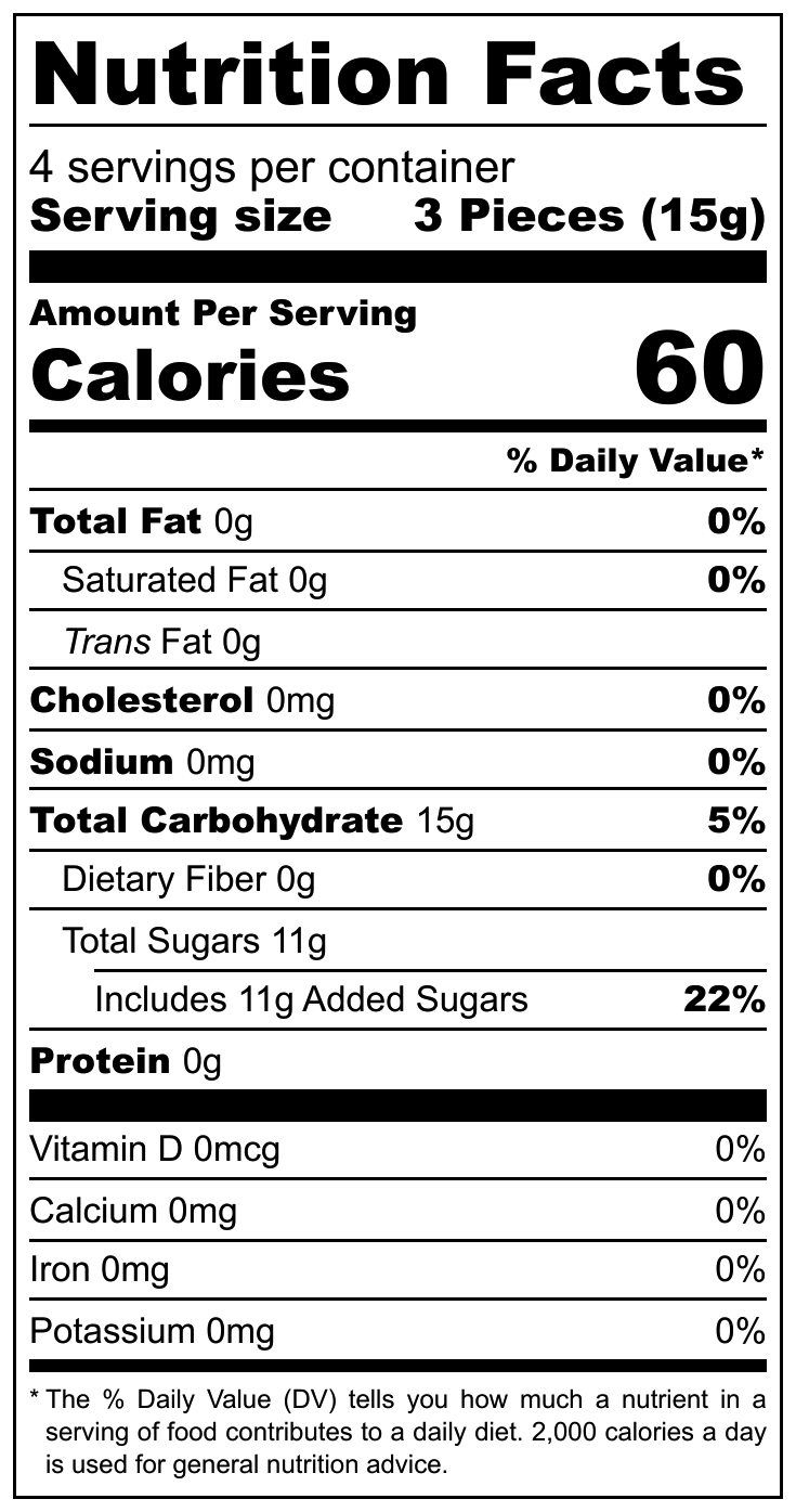 Sour Cherry Hard Candies nutritional label