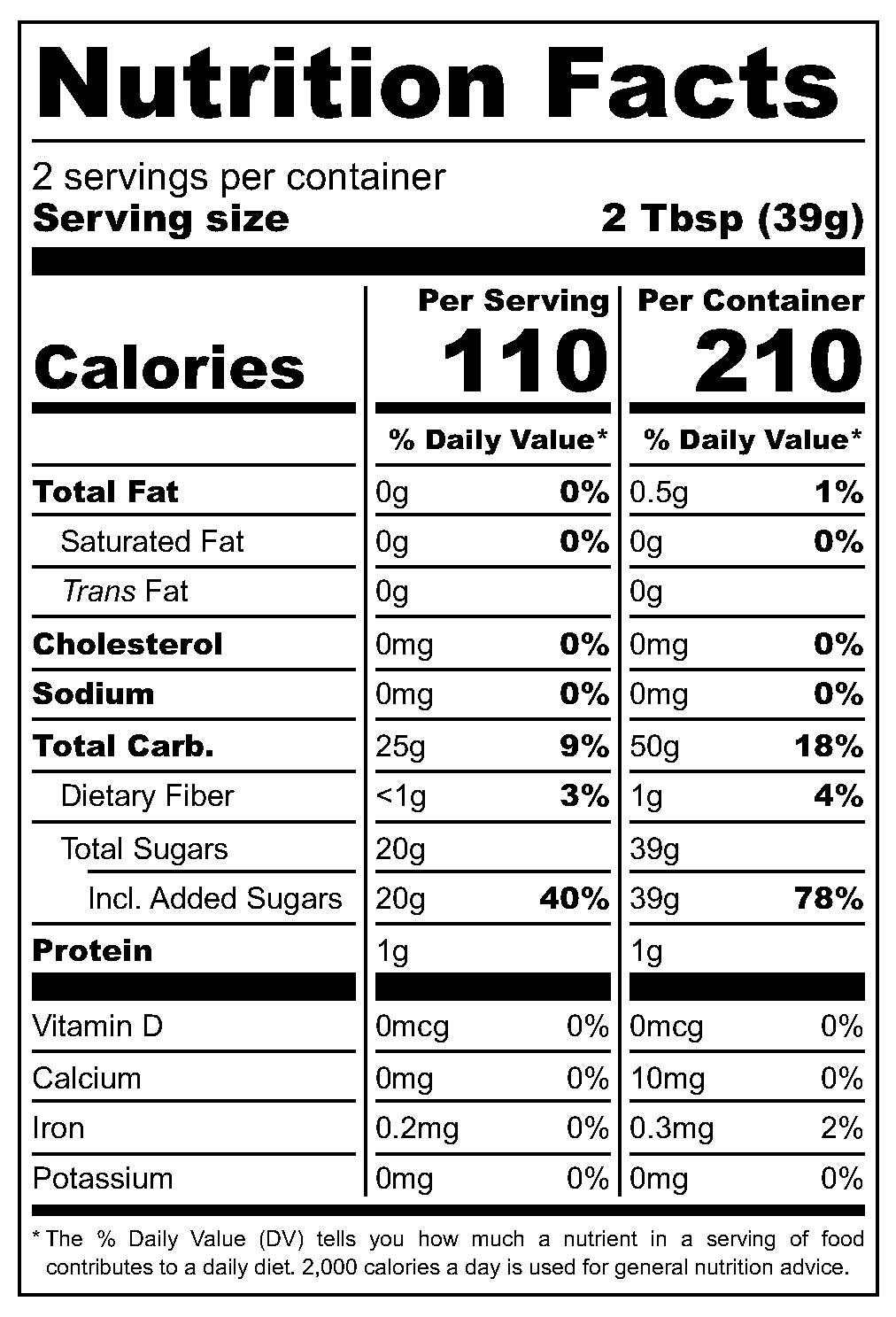 Chestnut Spread nutritional label