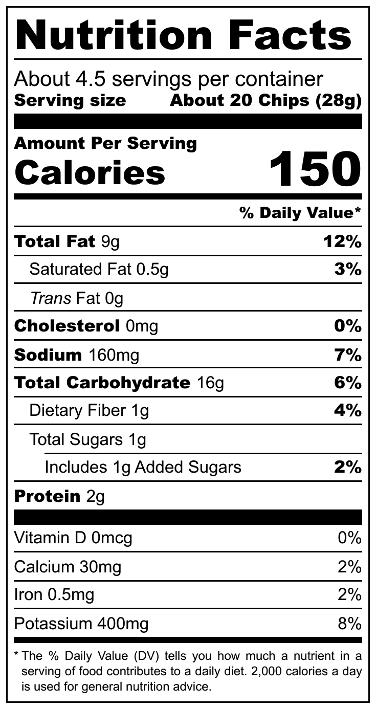Honey Mustard Potato Chips nutritional label