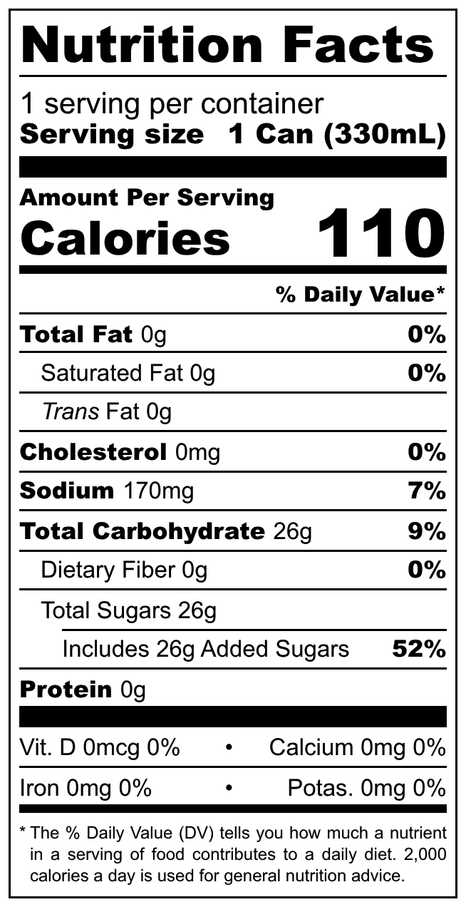 Kofola Original nutritional label
