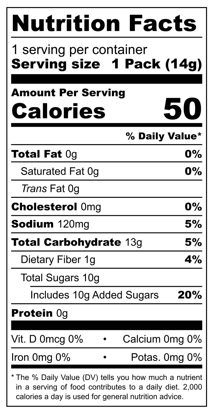 De la Rosa Pulparindo Mango nutritional label