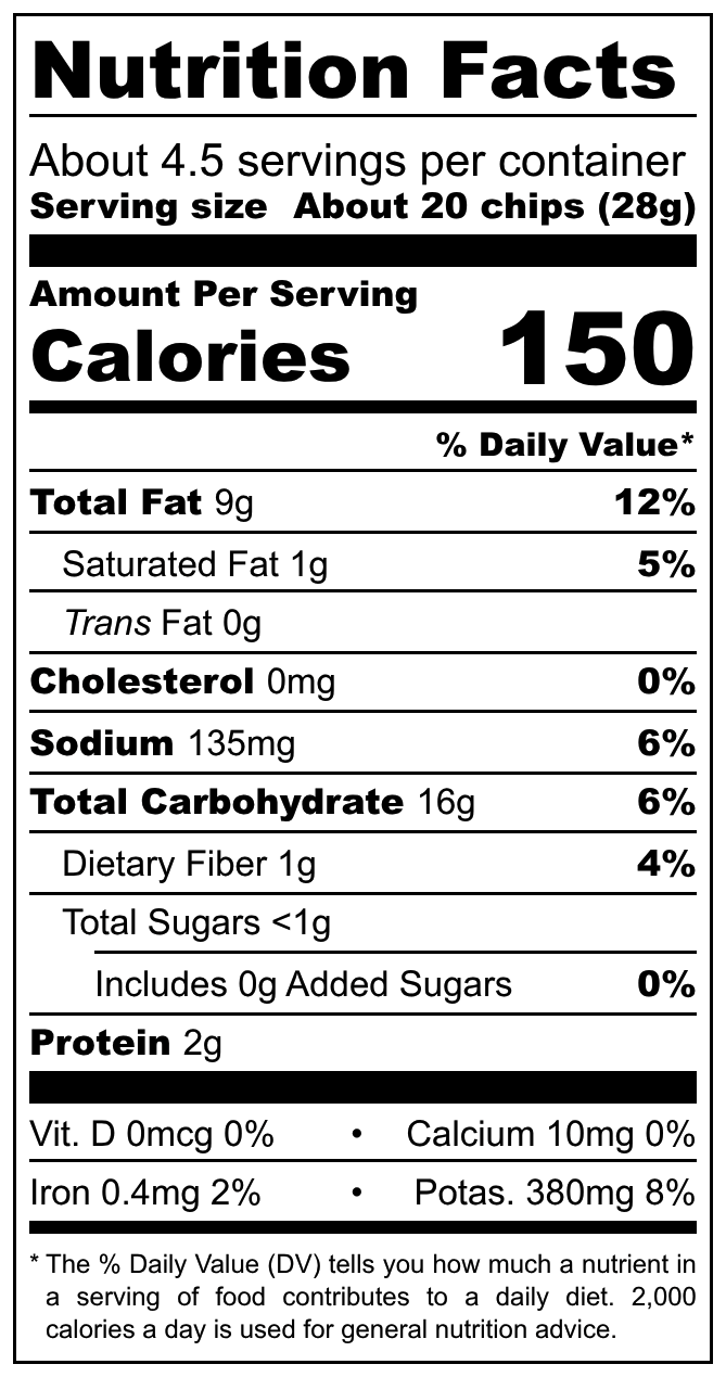 Brets Saveur Aligot Chips nutritional label