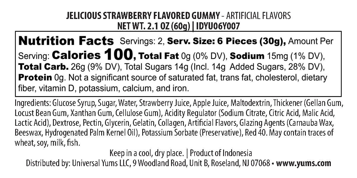 Yupi Jelicious nutritional label