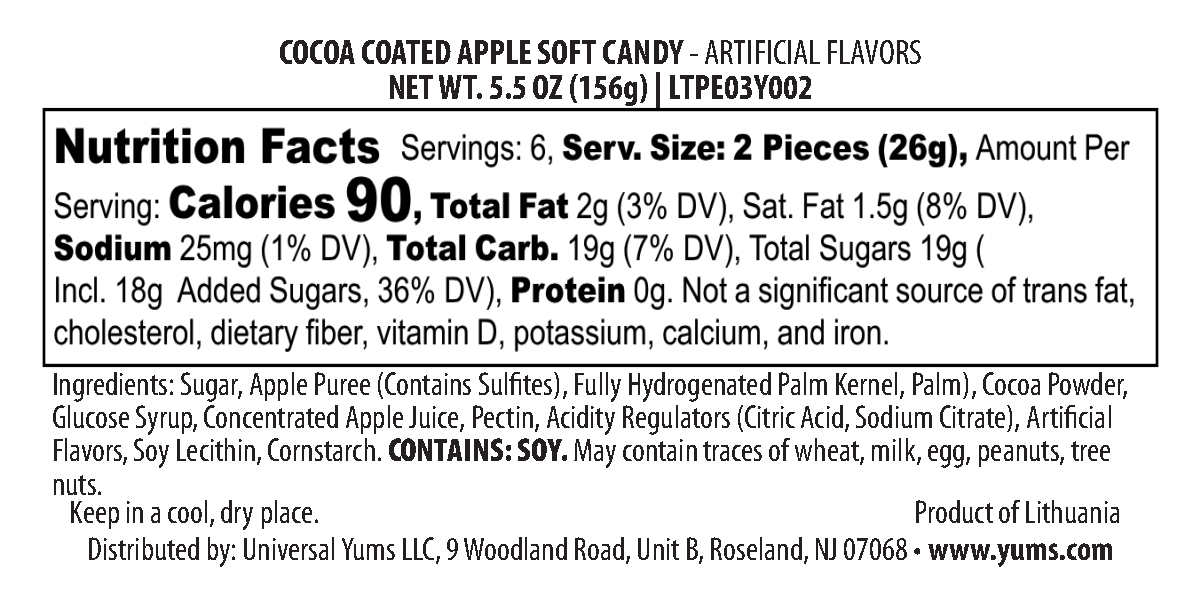 Obuoliukai Candy nutritional label