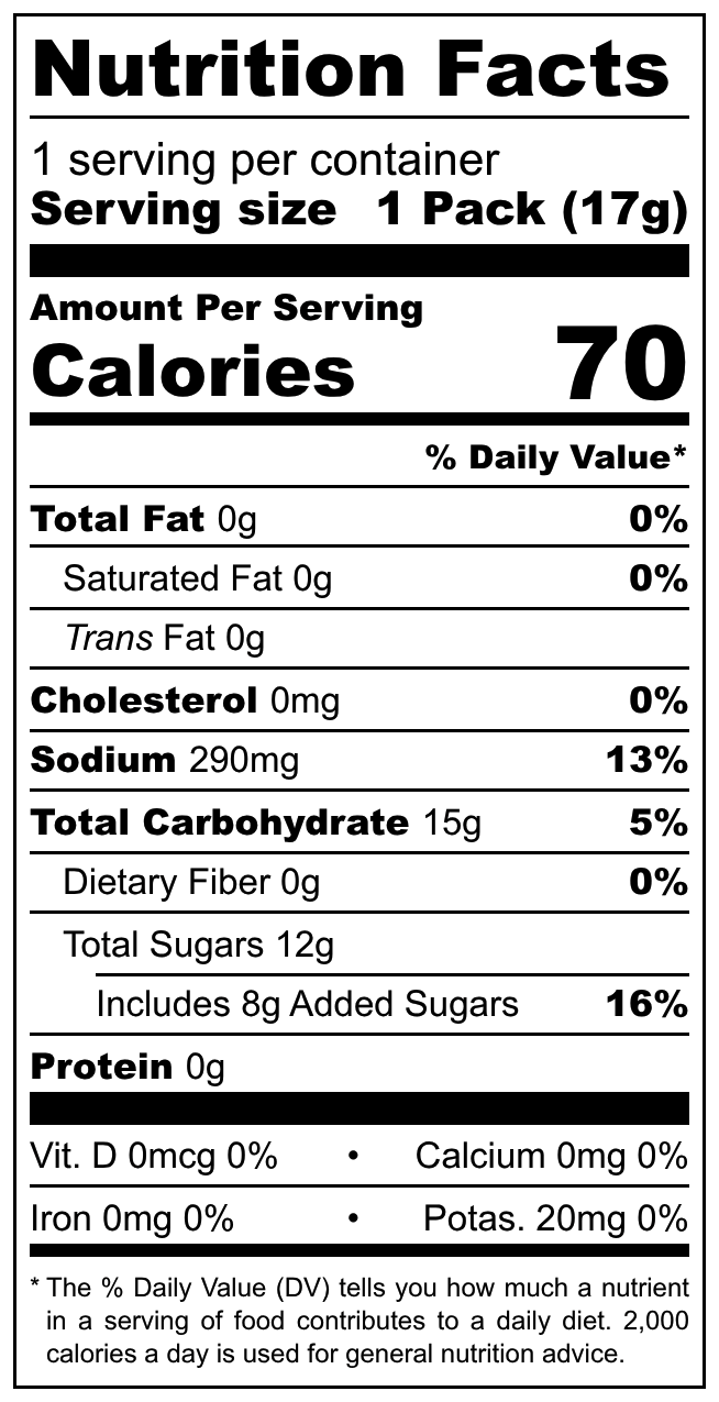 Tamboreta Paleta de Caramelo Macizo Sabor nutritional label