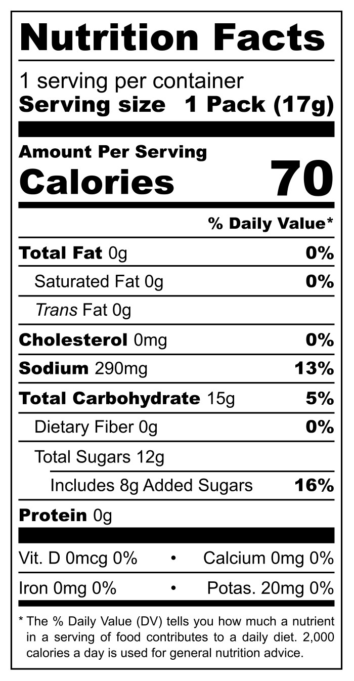 Tamboreta Watermelon Sandia nutritional label