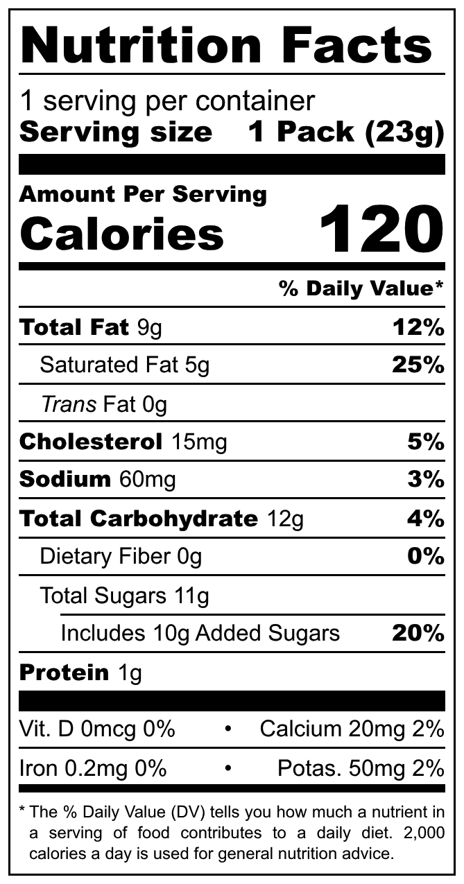 Anthony Thomas Ohio Toffee nutritional label
