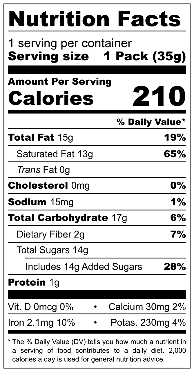 Truffee’s & Co Powdered Truffles nutritional label