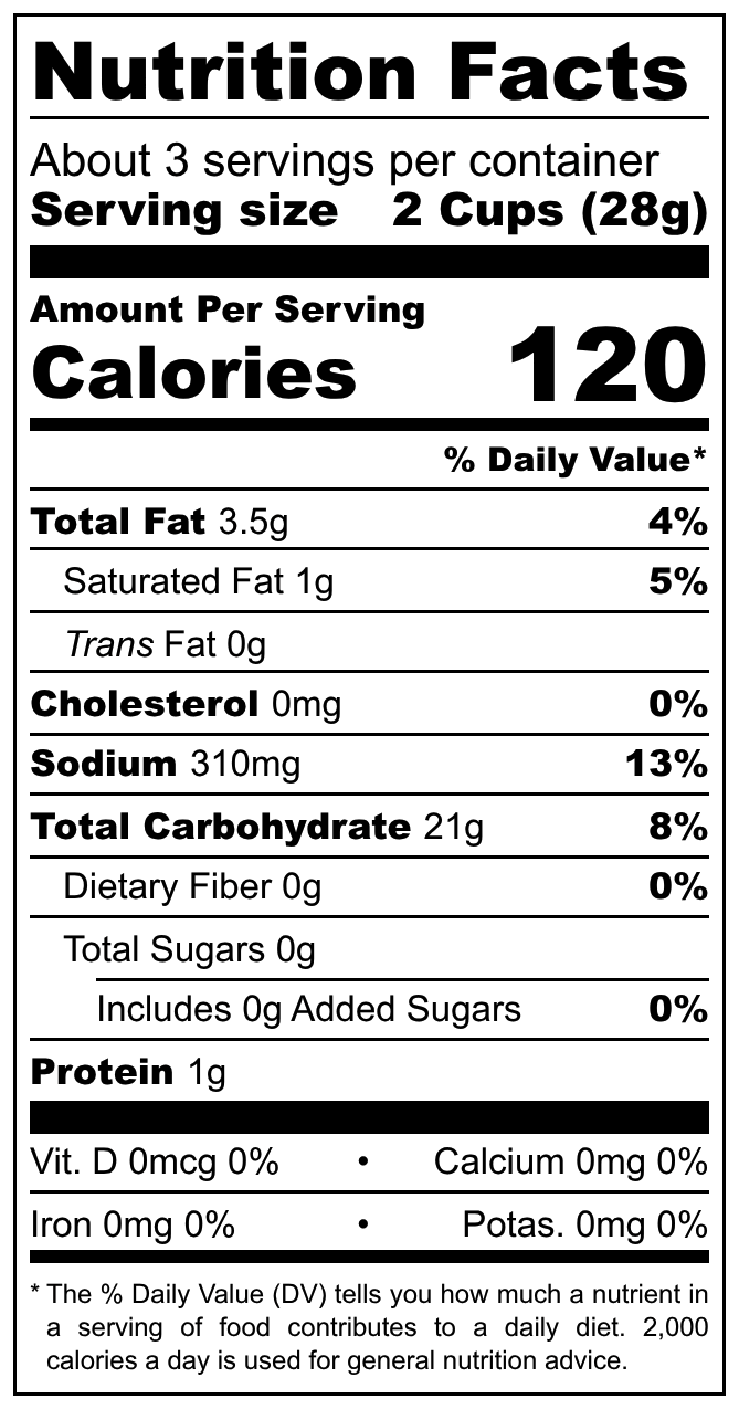 Fabitos Salgadinho Pizza nutritional label