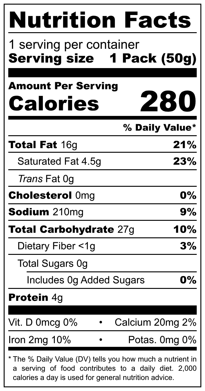 Delicitos Sabor Churrasco nutritional label