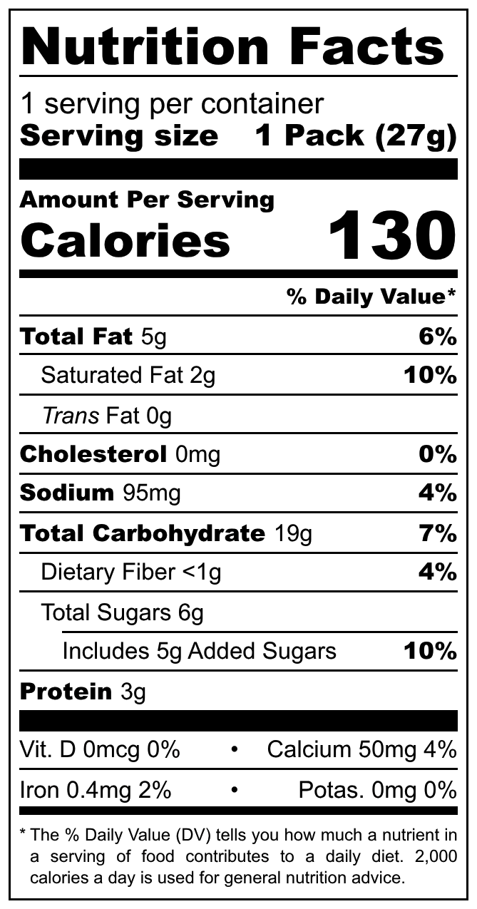 Ginbis Asparagus Shaped Biscuit nutritional label