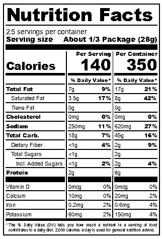 Baby Star Crunchy Ramen Snack nutritional label