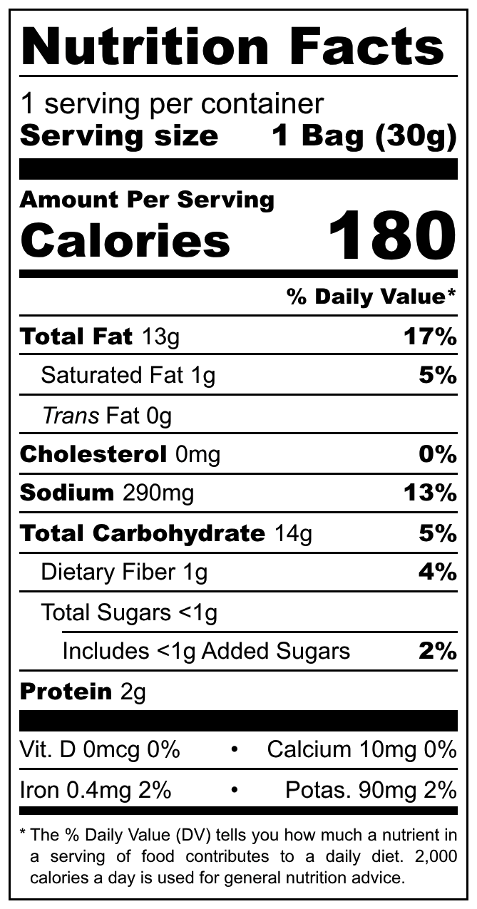 Yamaei Seaweed Tempura Snack nutritional label