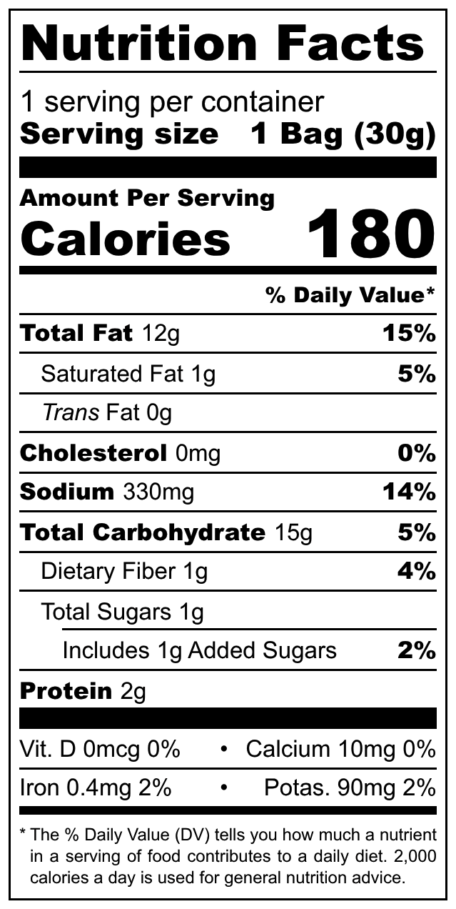 Yamaei Seaweed Tempura Snack nutritional label